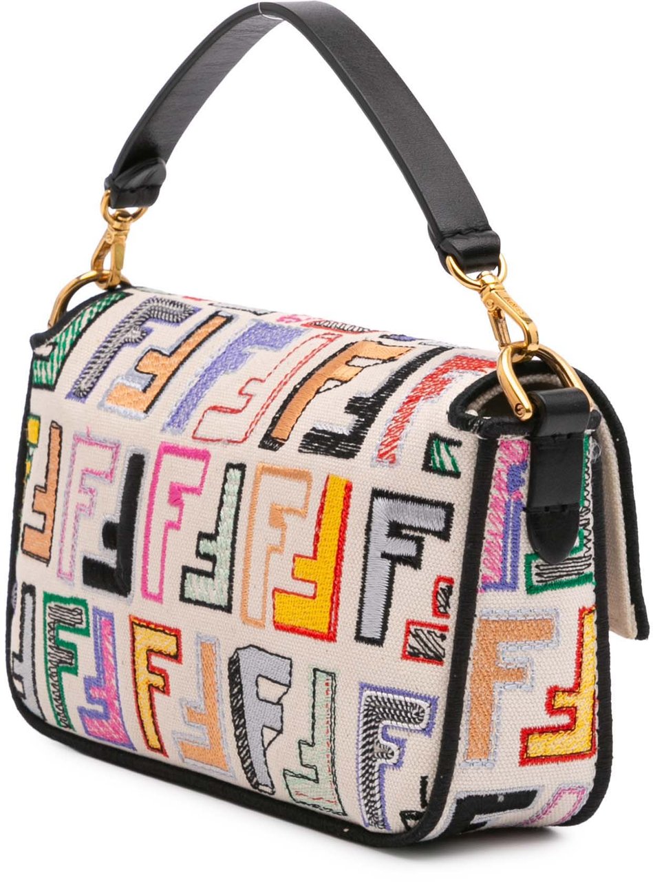 Fendi Chinese Valentines Day Mini Zucca Embroidered Canvas Baguette Satchel Bruin
