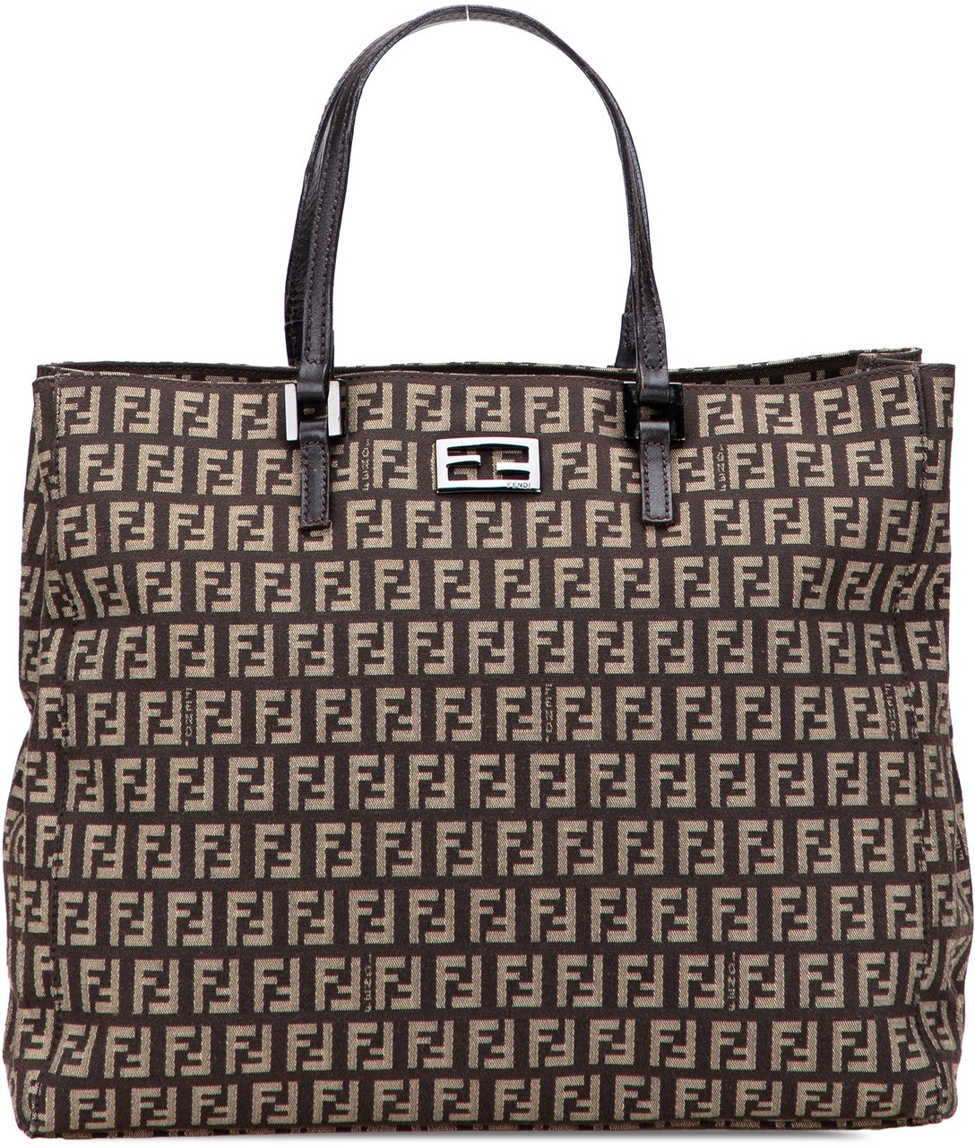 Fendi Zucchino Canvas Tote Bruin