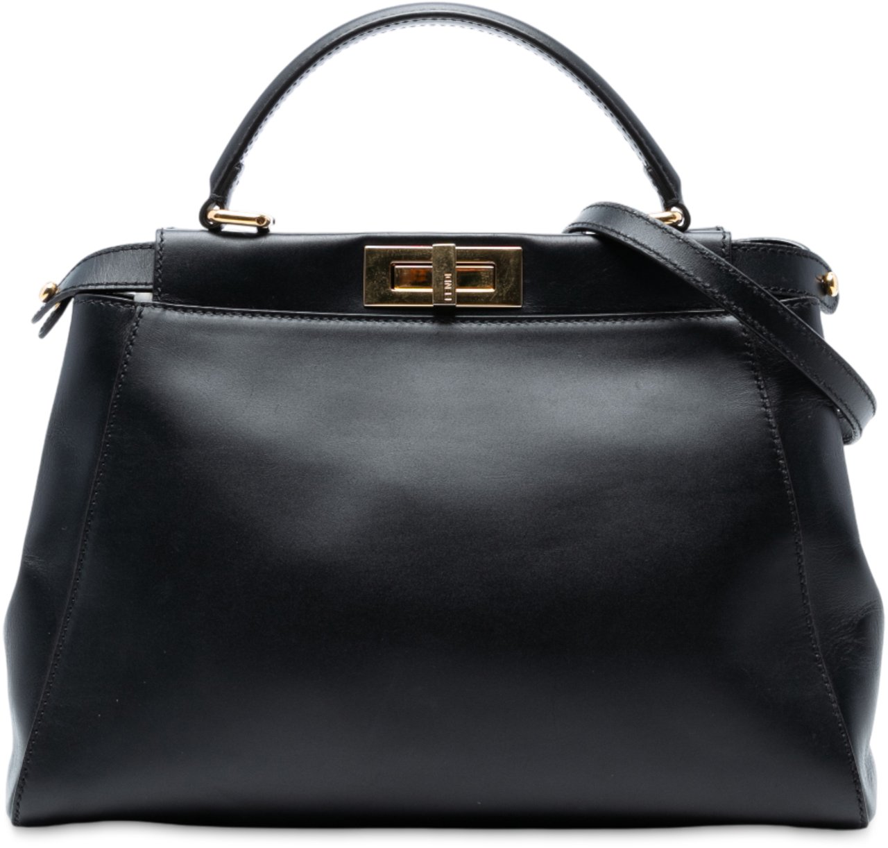 Fendi Medium Shiny Nappa Peekaboo Iconic Satchel Zwart