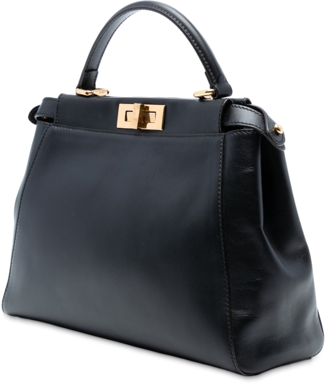 Fendi Medium Shiny Nappa Peekaboo Iconic Satchel Zwart