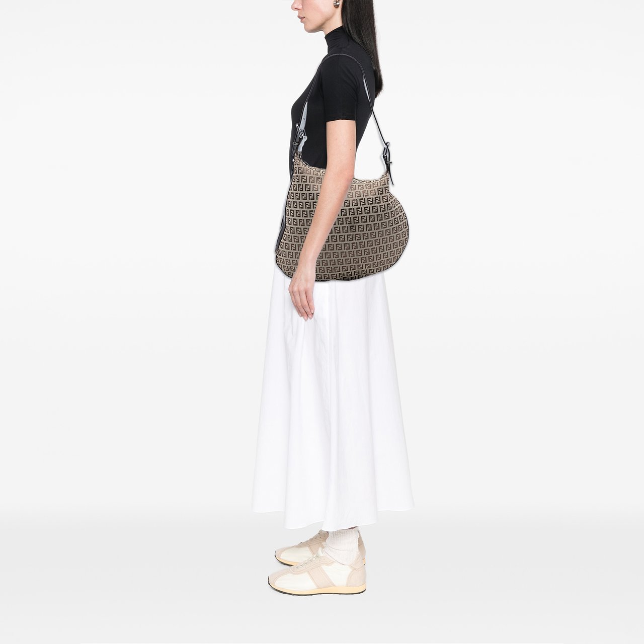 Fendi Zucchino Canvas Oyster Hobo Bruin