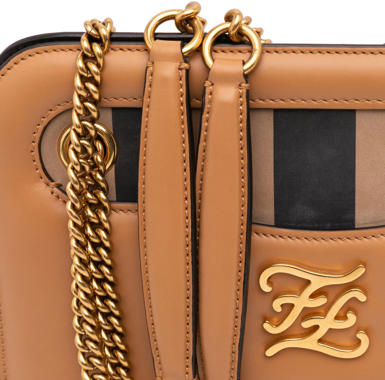 Fendi Calfskin Vitello King Nubuck Pequin Karligraphy Pocket Shoulder Bag Bruin