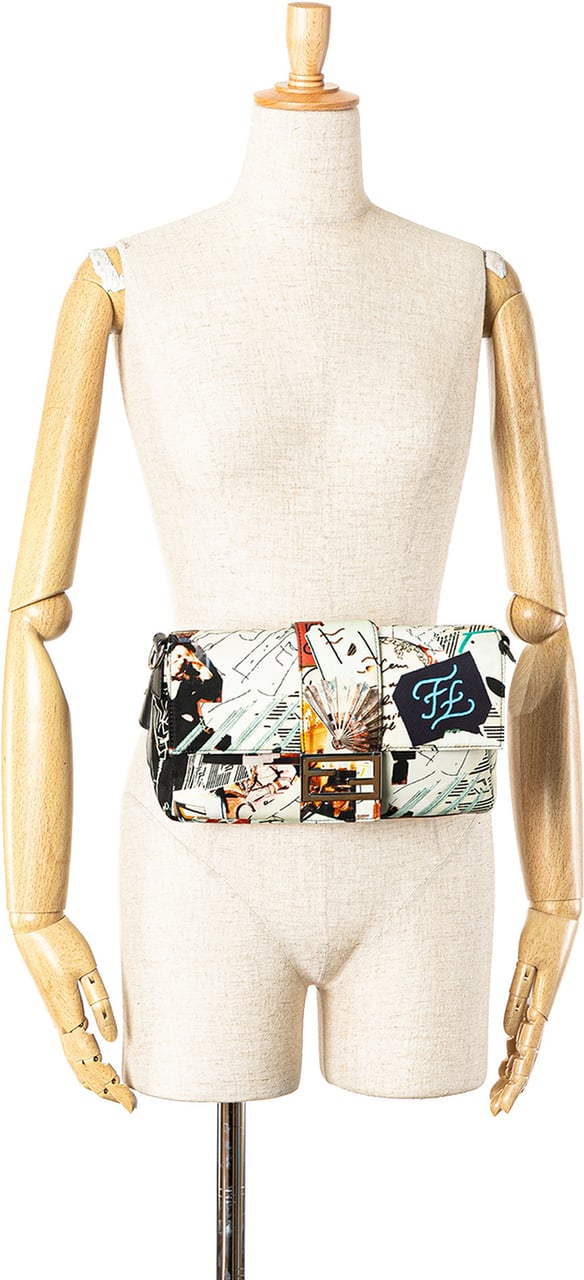 Fendi Nylon Karl Kollage Convertible Belt Baguette Wit