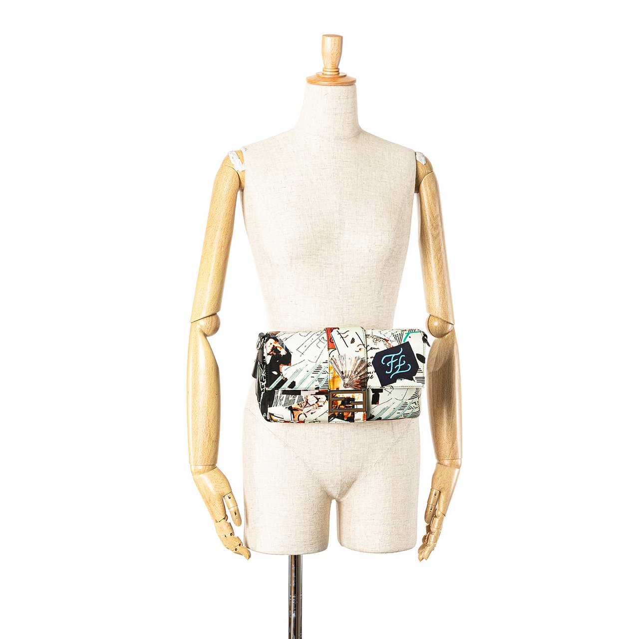 Fendi Nylon Karl Kollage Convertible Belt Baguette Wit