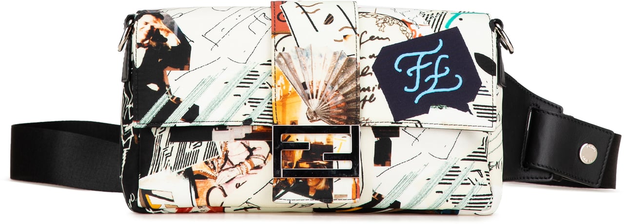 Fendi Nylon Karl Kollage Convertible Belt Baguette Wit