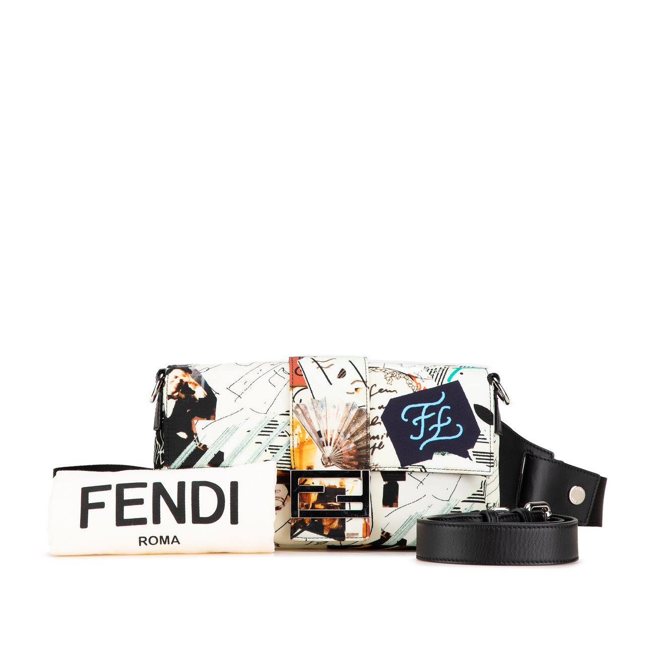 Fendi Nylon Karl Kollage Convertible Belt Baguette Wit