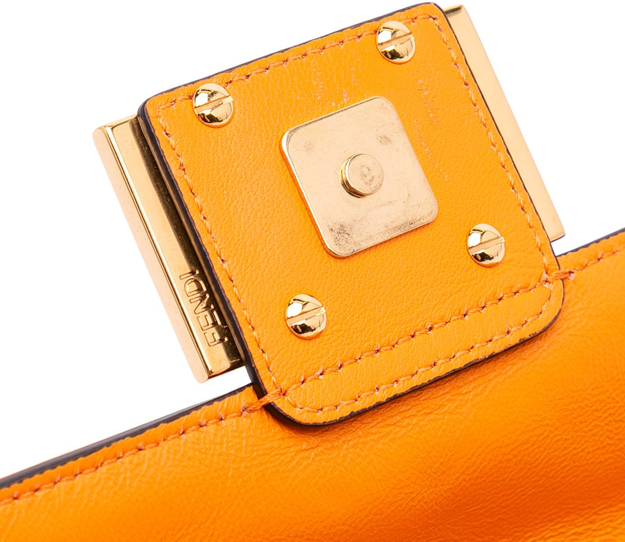 Fendi Mini Zucca Embossed Leather Baguette Satchel Oranje