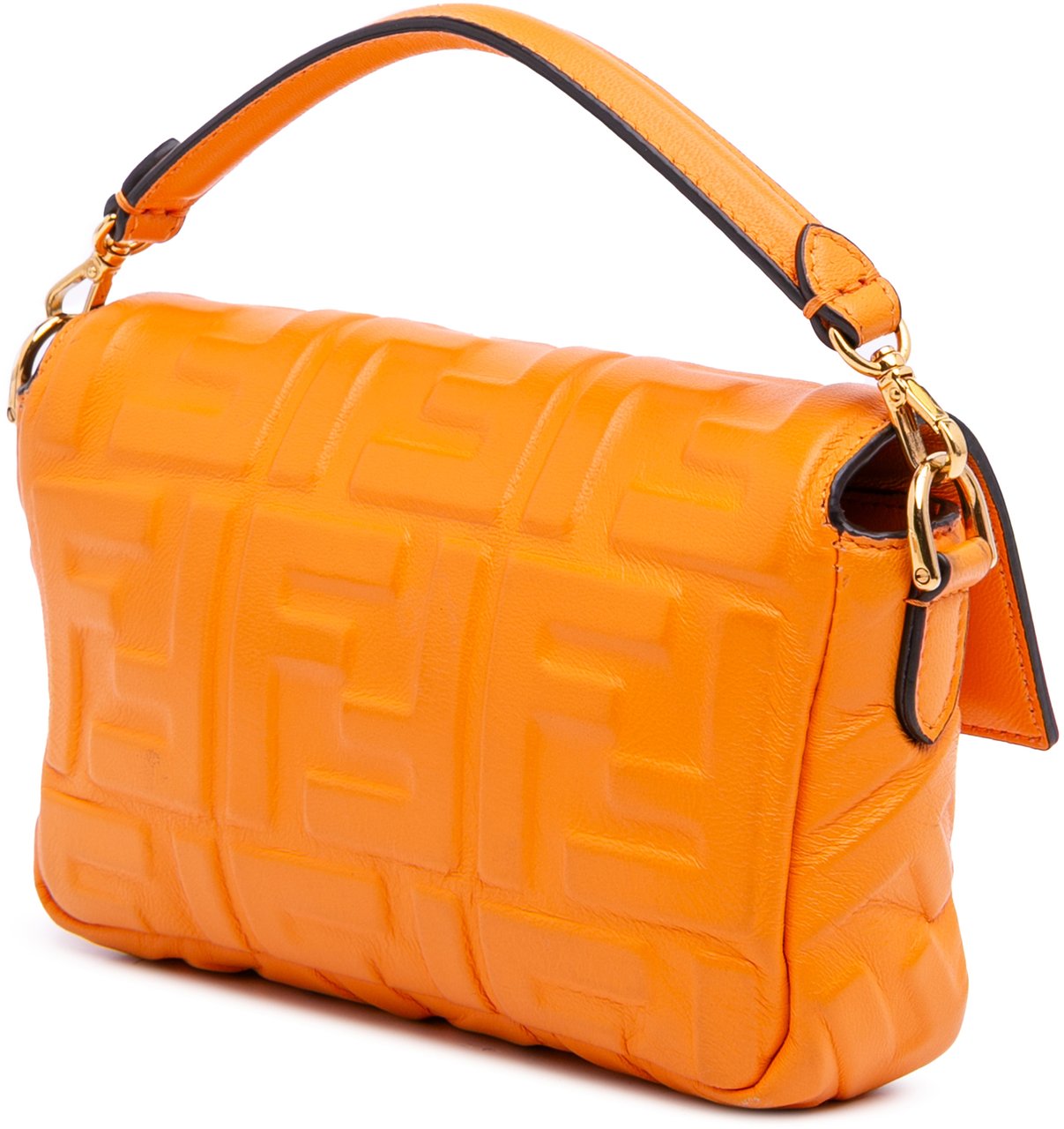 Fendi Mini Zucca Embossed Leather Baguette Satchel Oranje
