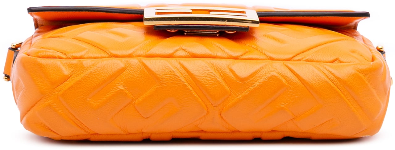 Fendi Mini Zucca Embossed Leather Baguette Satchel Oranje