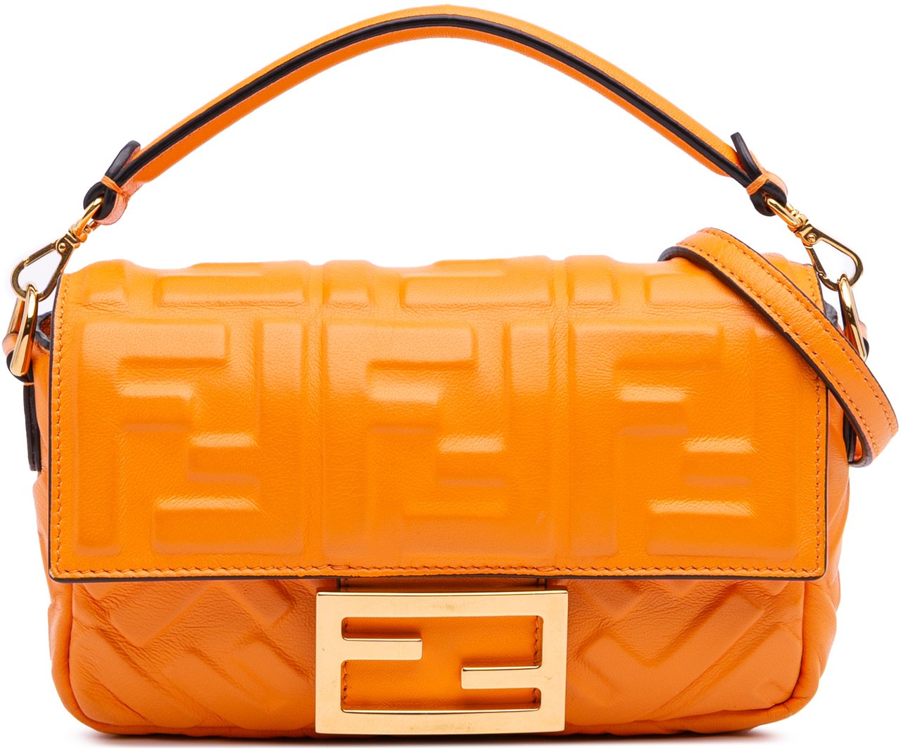 Fendi Mini Zucca Embossed Leather Baguette Satchel Oranje