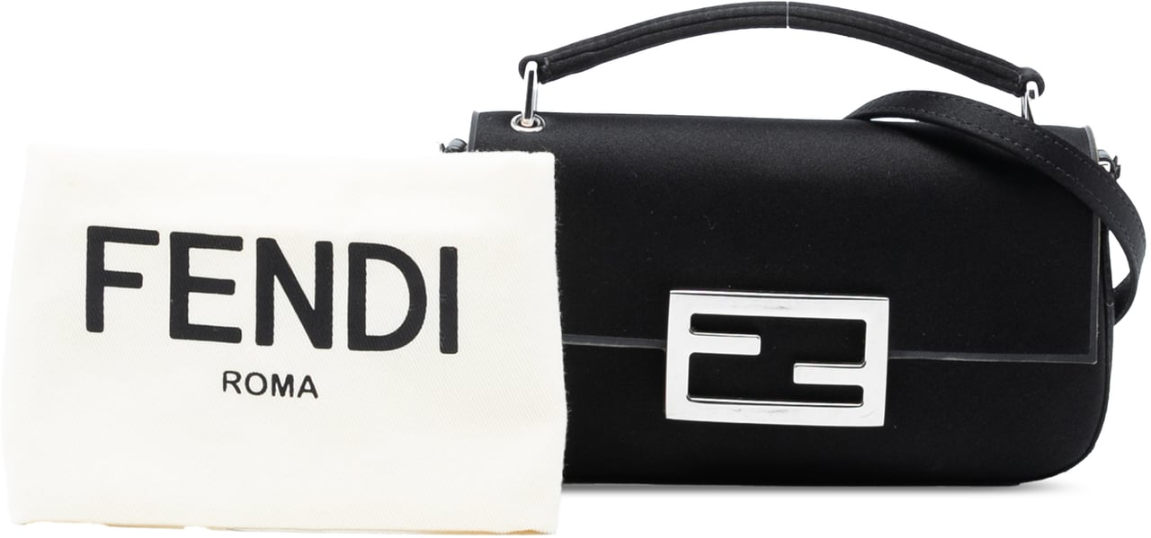 Fendi Satin Baguette Phone Pouch Satchel Zwart