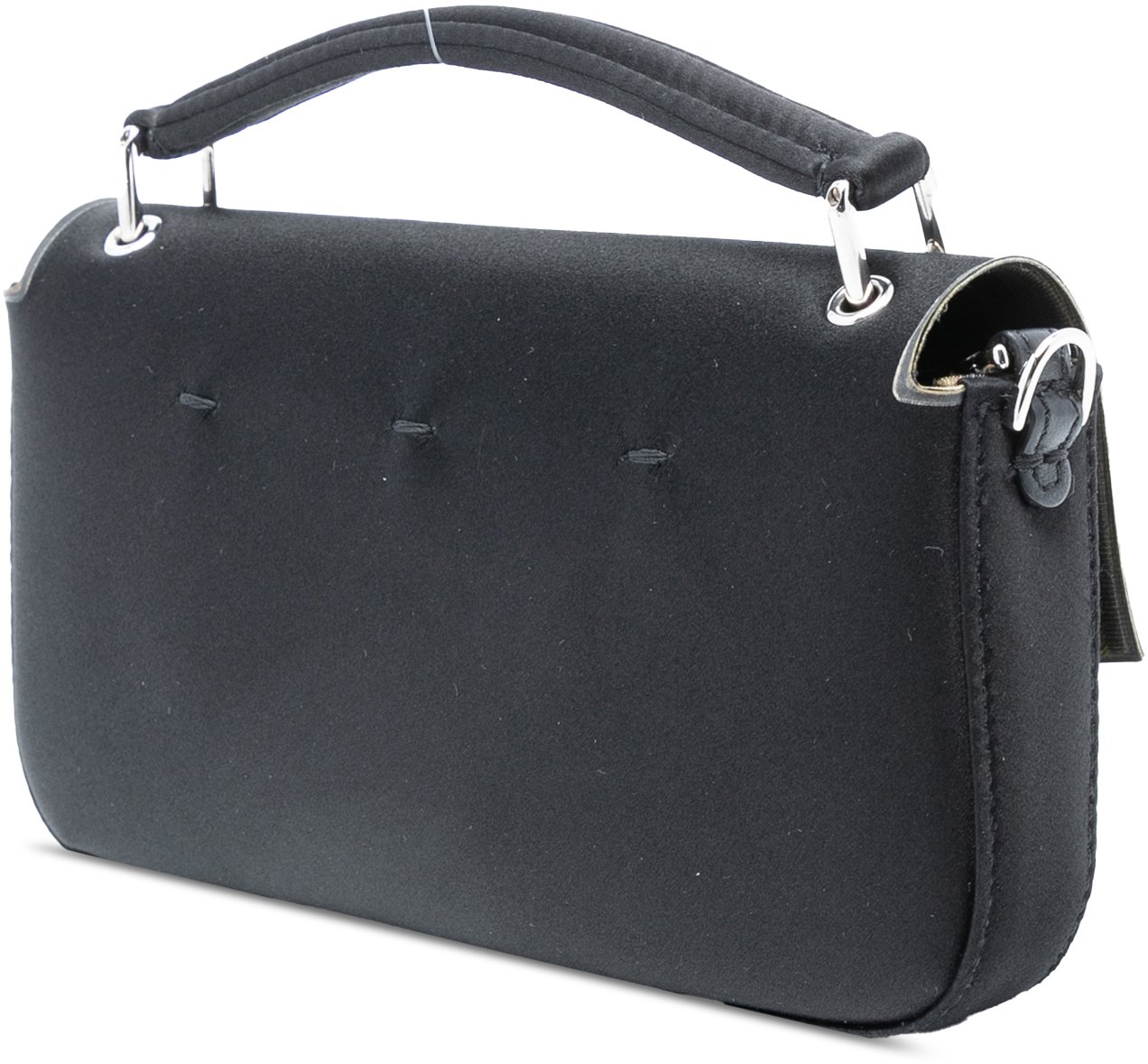 Fendi Satin Baguette Phone Pouch Satchel Zwart