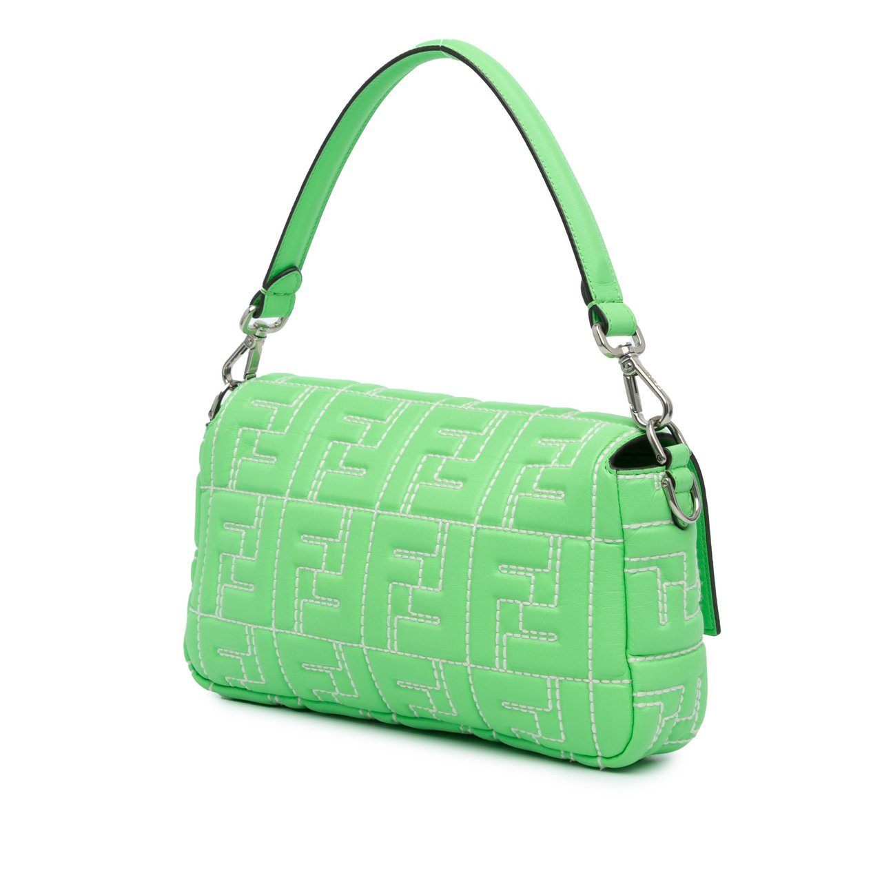Fendi Zucca Embossed Stitched Leather Baguette Satchel Groen