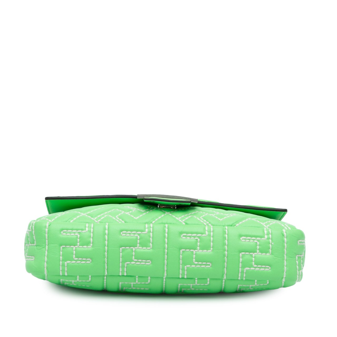 Fendi Zucca Embossed Stitched Leather Baguette Satchel Groen