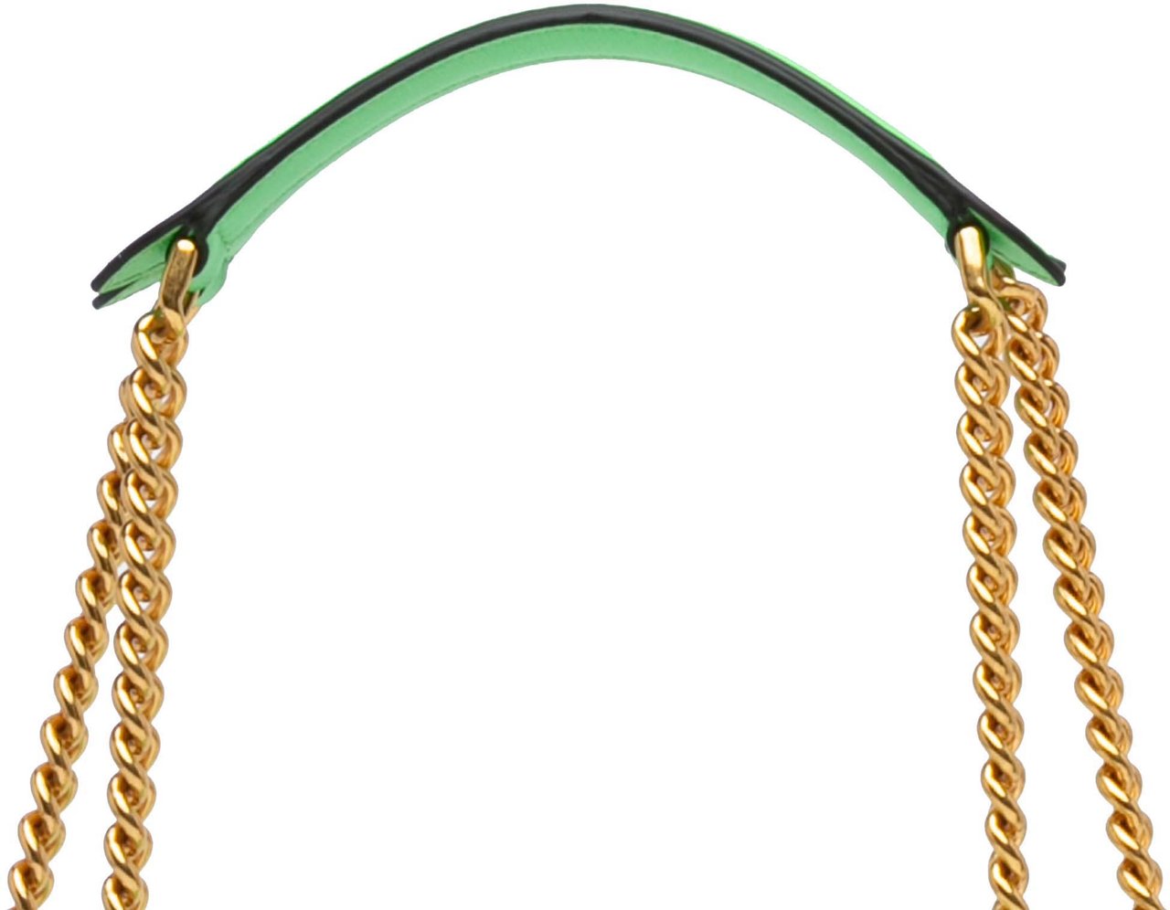 Fendi Zucca Embossed Leather Chain Midi Baguette Groen