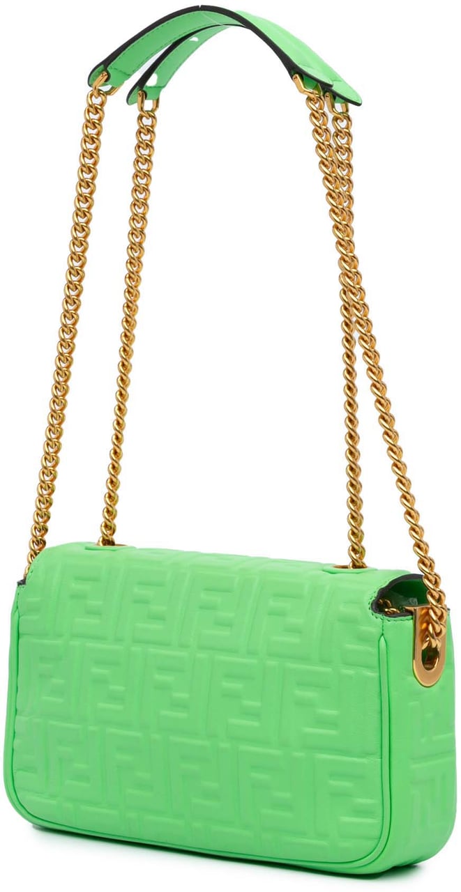 Fendi Zucca Embossed Leather Chain Midi Baguette Groen