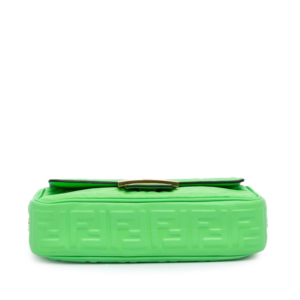 Fendi Zucca Embossed Leather Chain Midi Baguette Groen