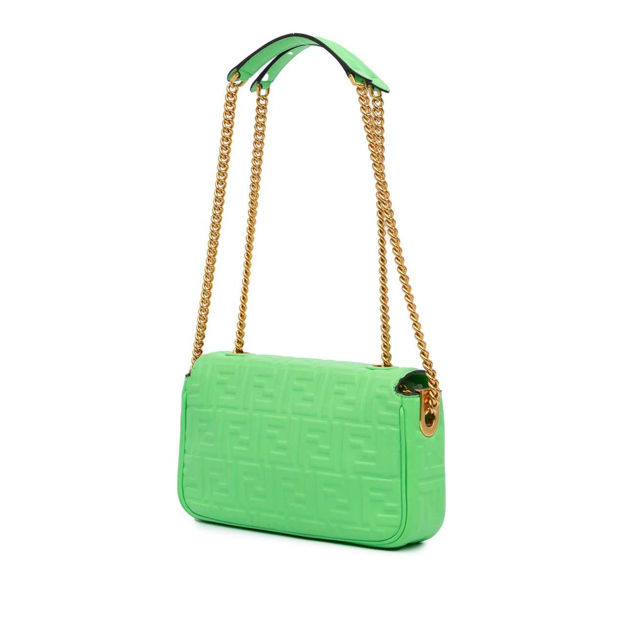 Fendi Zucca Embossed Leather Chain Midi Baguette Groen