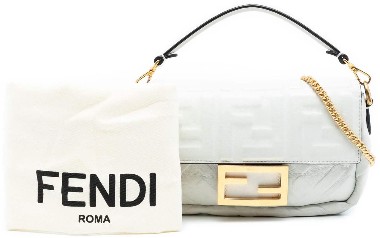 Fendi Mini Zucca Embossed Leather Baguette Satchel Wit