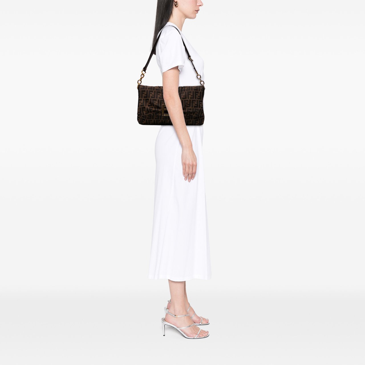 Fendi Large Zucca Canvas Mia Flap Shoulder Bag Bruin