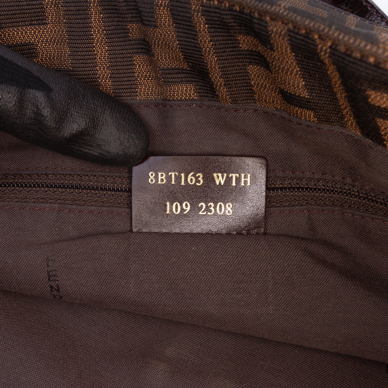 Fendi Large Zucca Canvas Mia Flap Shoulder Bag Bruin