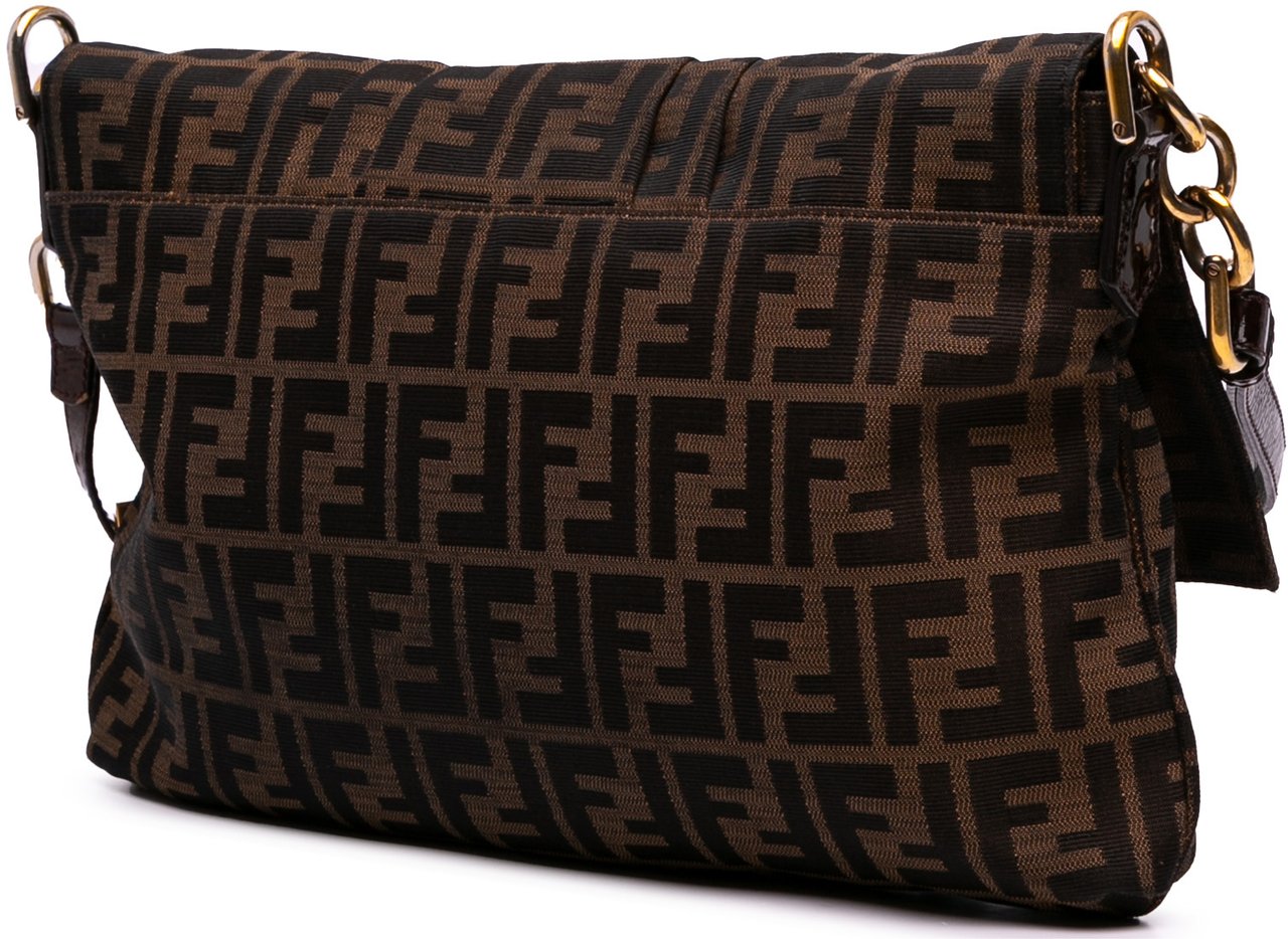 Fendi Large Zucca Canvas Mia Flap Shoulder Bag Bruin