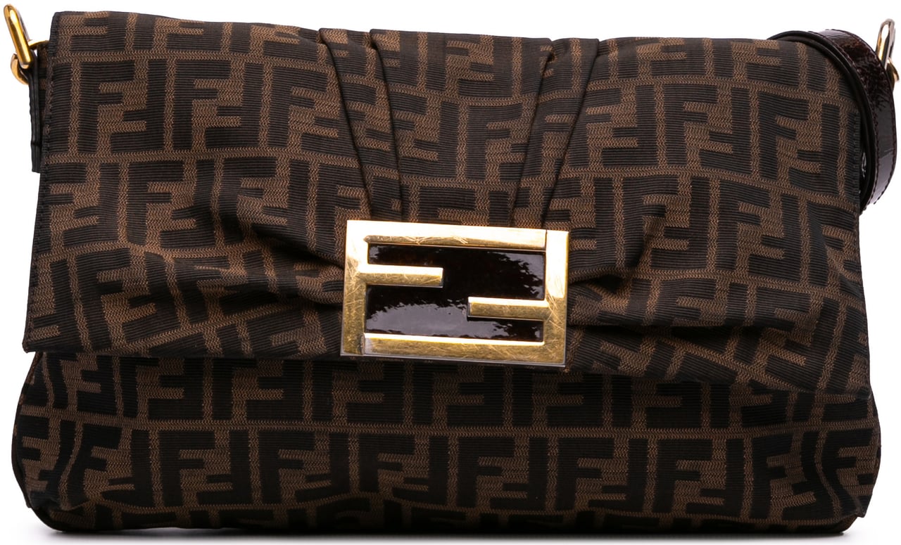 Fendi Large Zucca Canvas Mia Flap Shoulder Bag Bruin