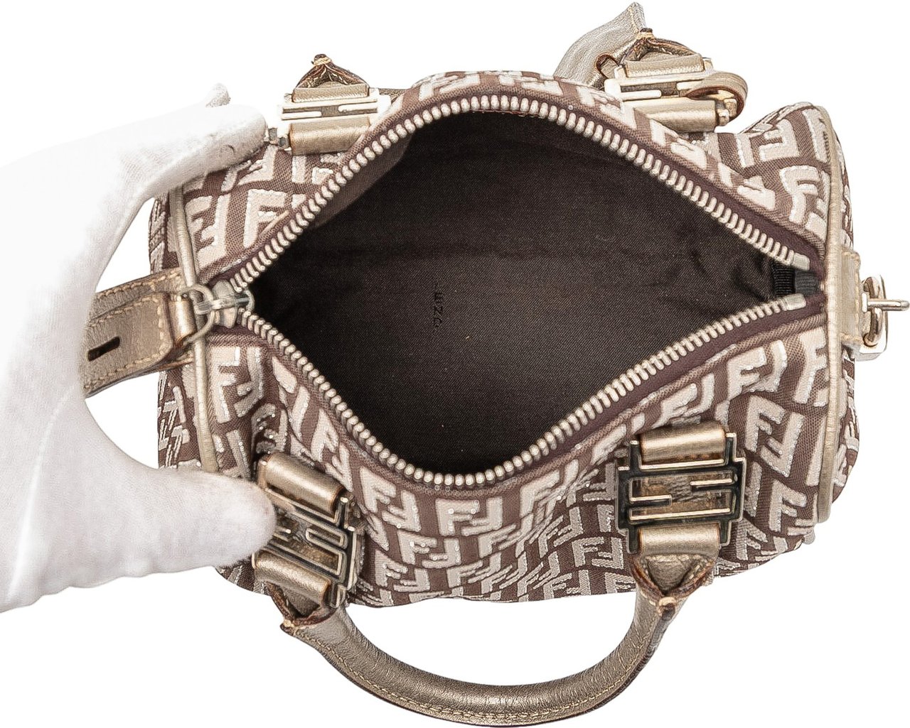 Fendi Mini Zucchino Canvas Forever Bauletto Boston Bag Bruin