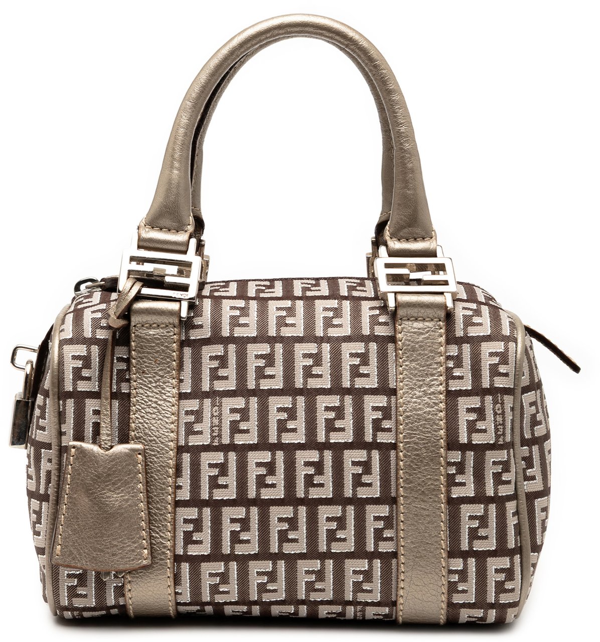 Fendi Mini Zucchino Canvas Forever Bauletto Boston Bag Bruin
