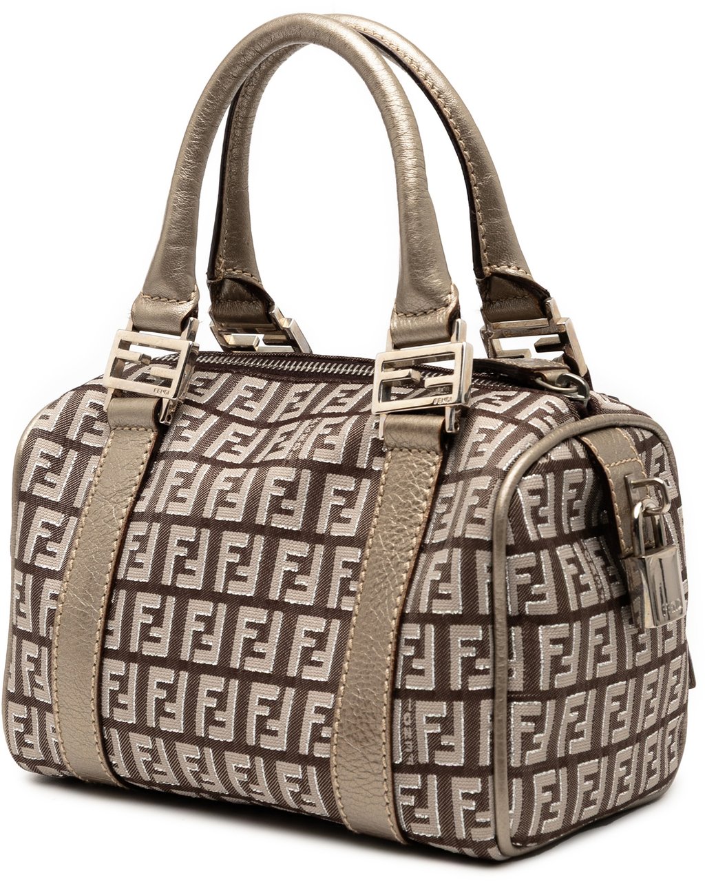 Fendi Mini Zucchino Canvas Forever Bauletto Boston Bag Bruin