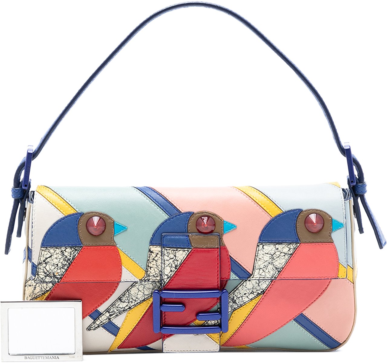 Fendi Patchwork Leather QuTweet Bird Baguette Blauw