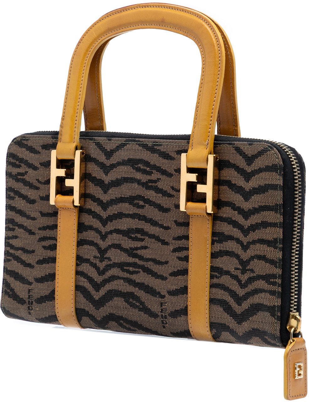 Fendi Zebra Print Canvas Twins Handbag Bruin
