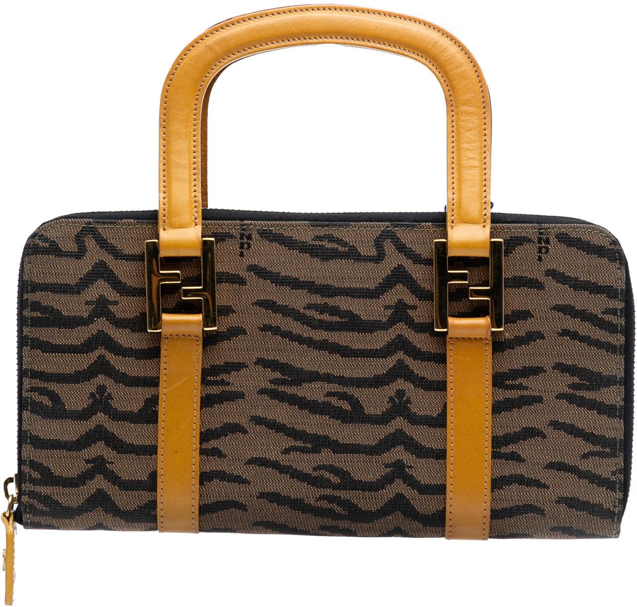 Fendi Zebra Print Canvas Twins Handbag Bruin