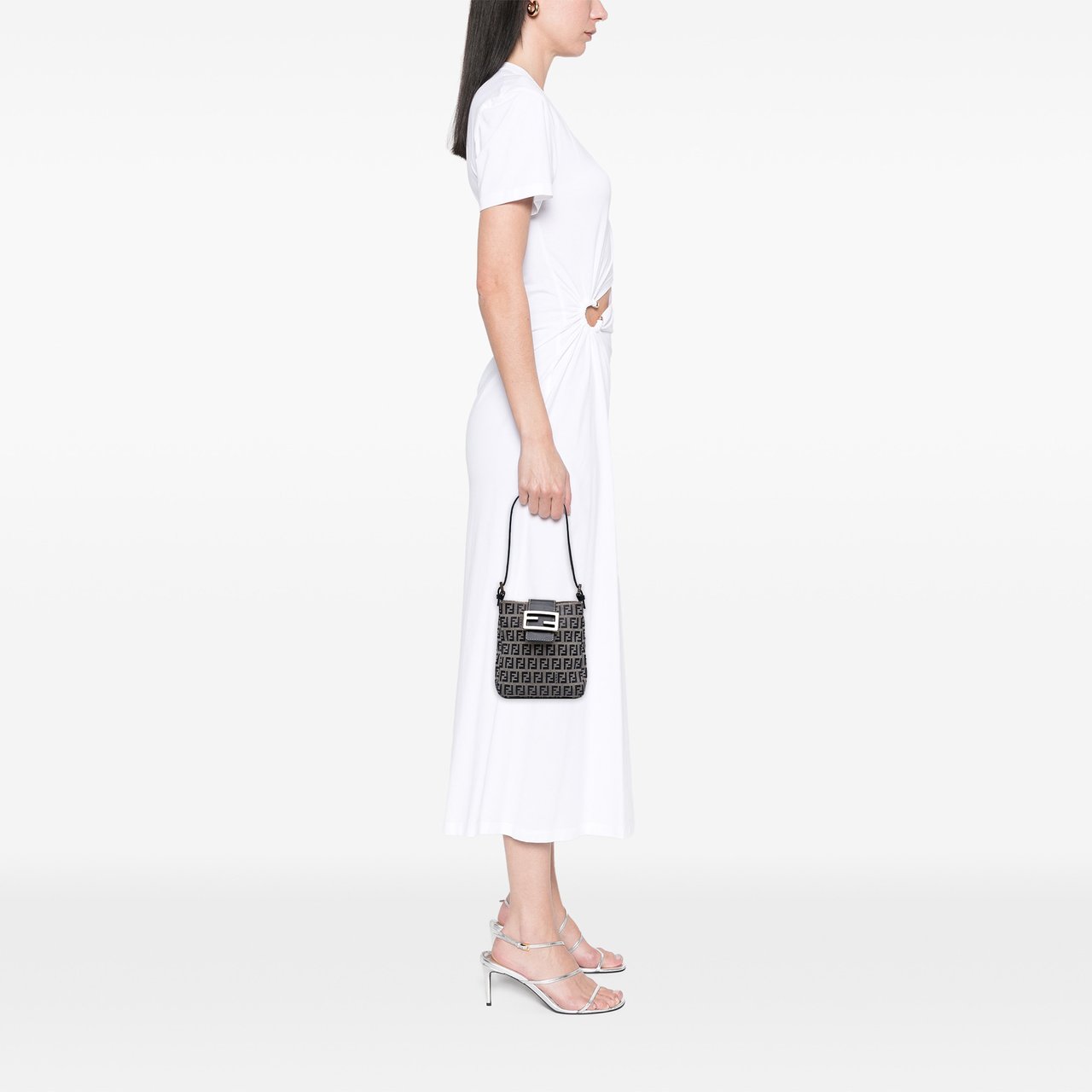 Fendi Zucchino Canvas Shoulder Bag Grijs