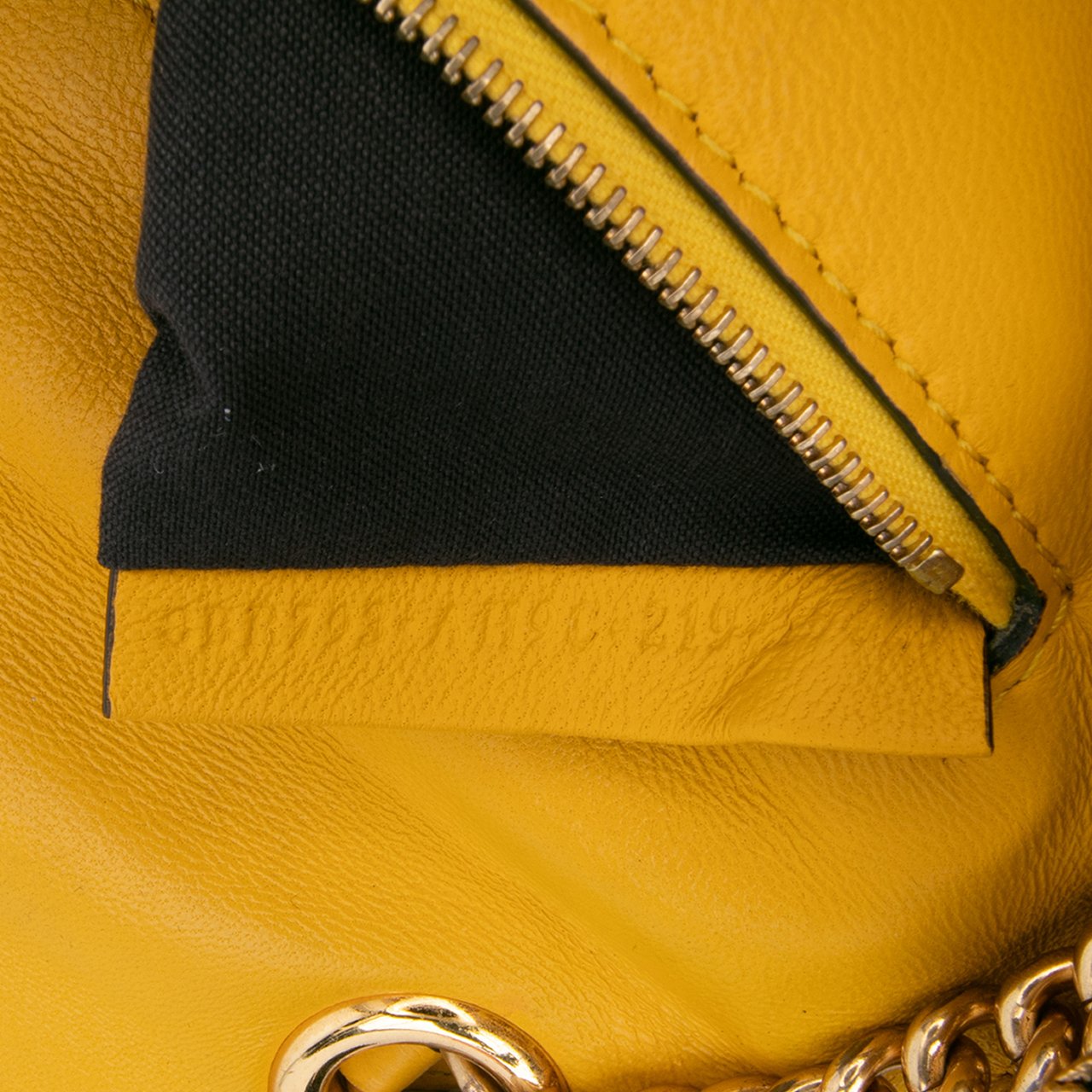 Fendi Zucca Embossed Leather Chain Midi Baguette Geel