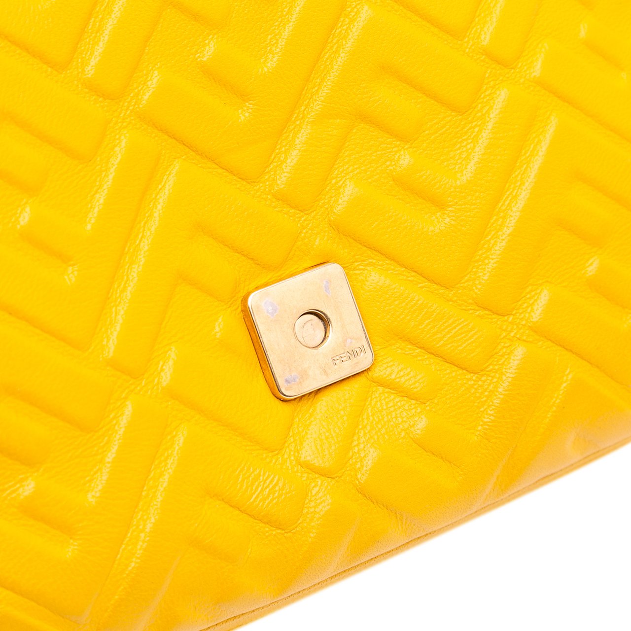 Fendi Zucca Embossed Leather Chain Midi Baguette Geel