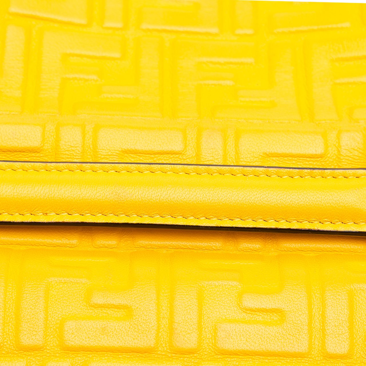 Fendi Zucca Embossed Leather Chain Midi Baguette Geel