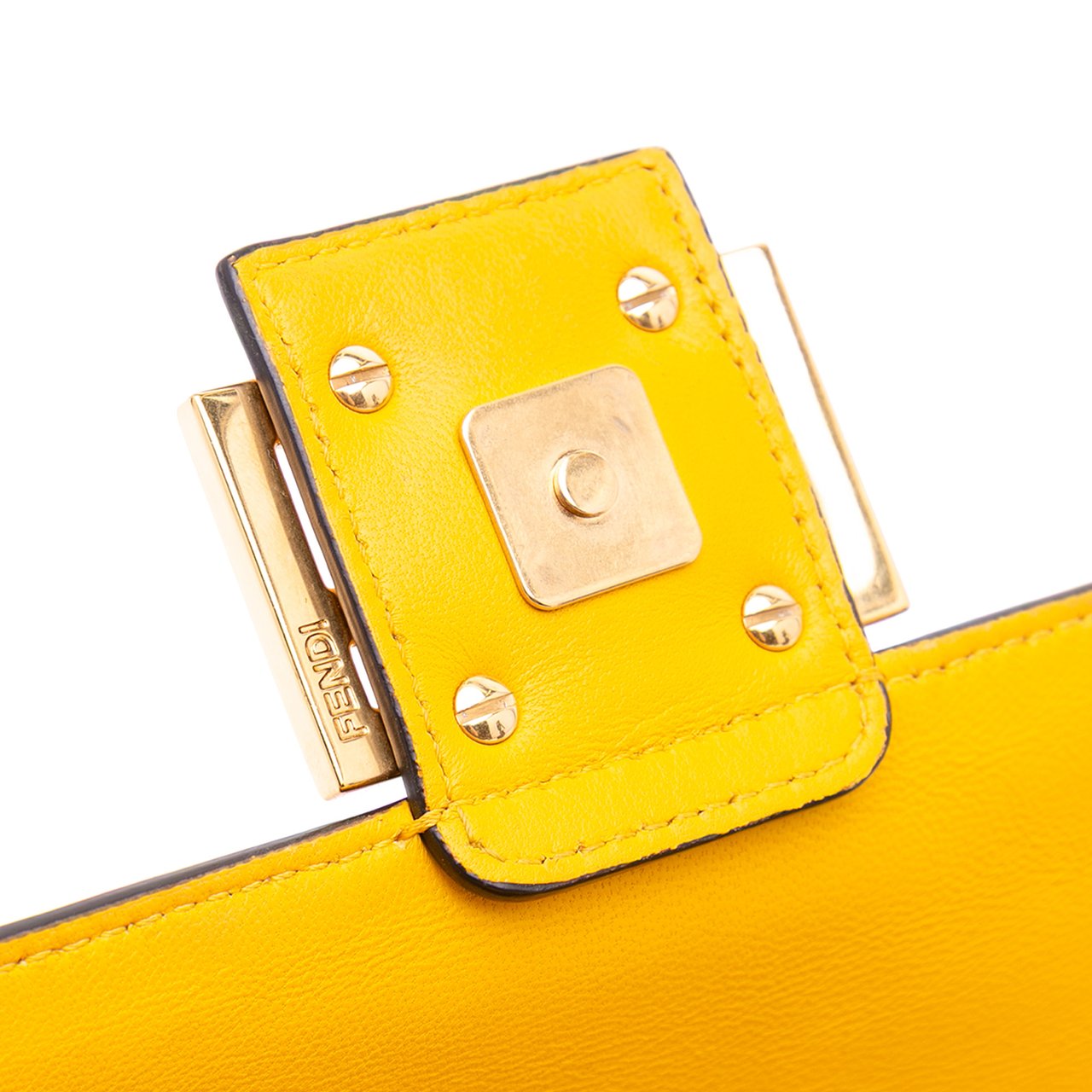 Fendi Zucca Embossed Leather Chain Midi Baguette Geel