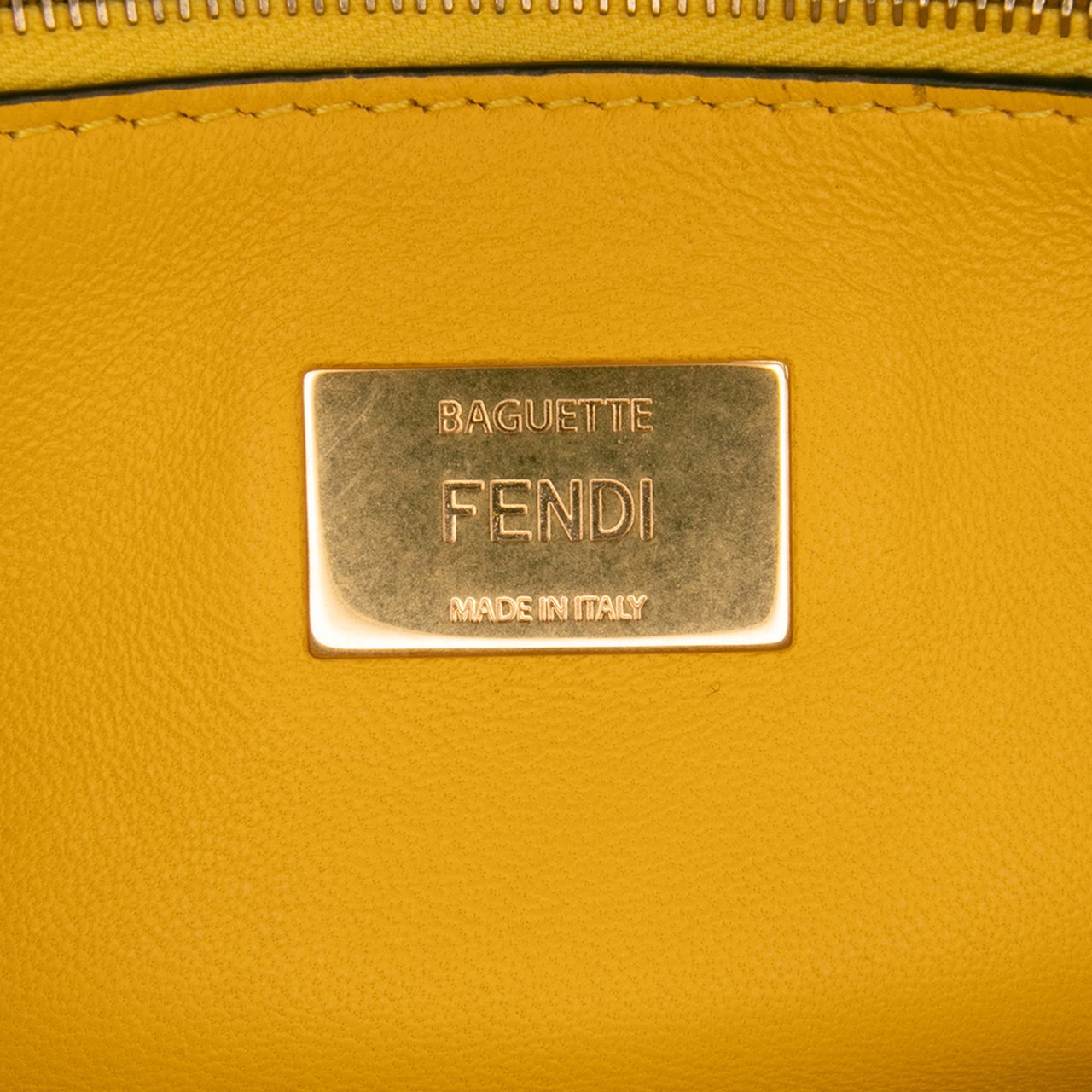 Fendi Zucca Embossed Leather Chain Midi Baguette Geel