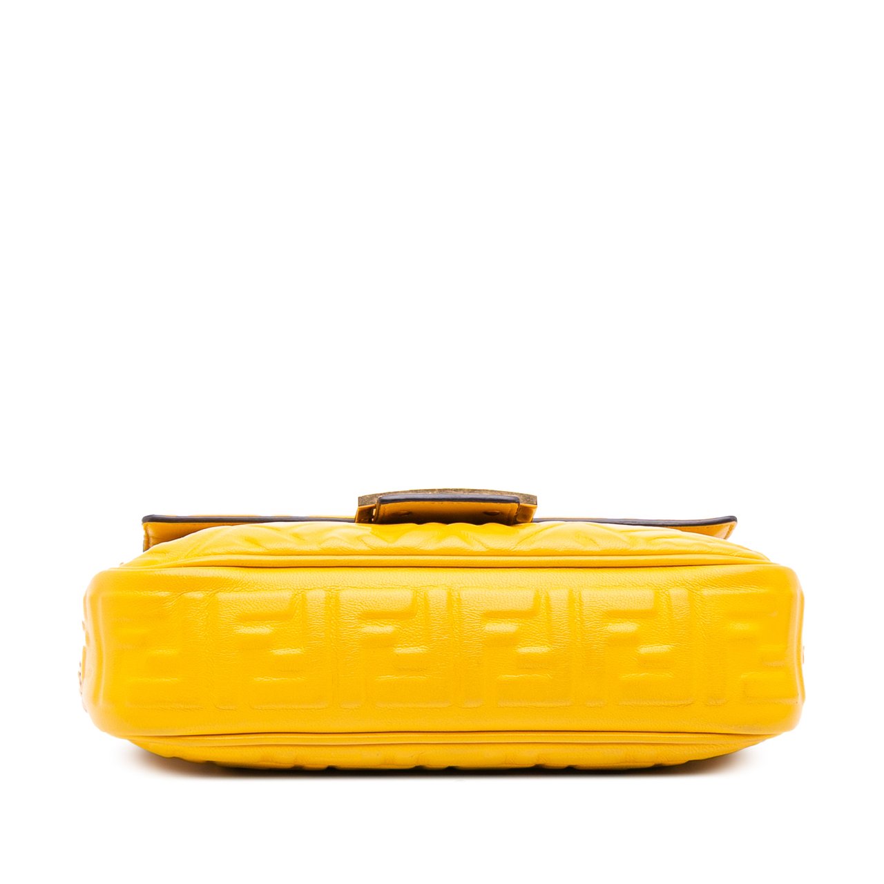 Fendi Zucca Embossed Leather Chain Midi Baguette Geel