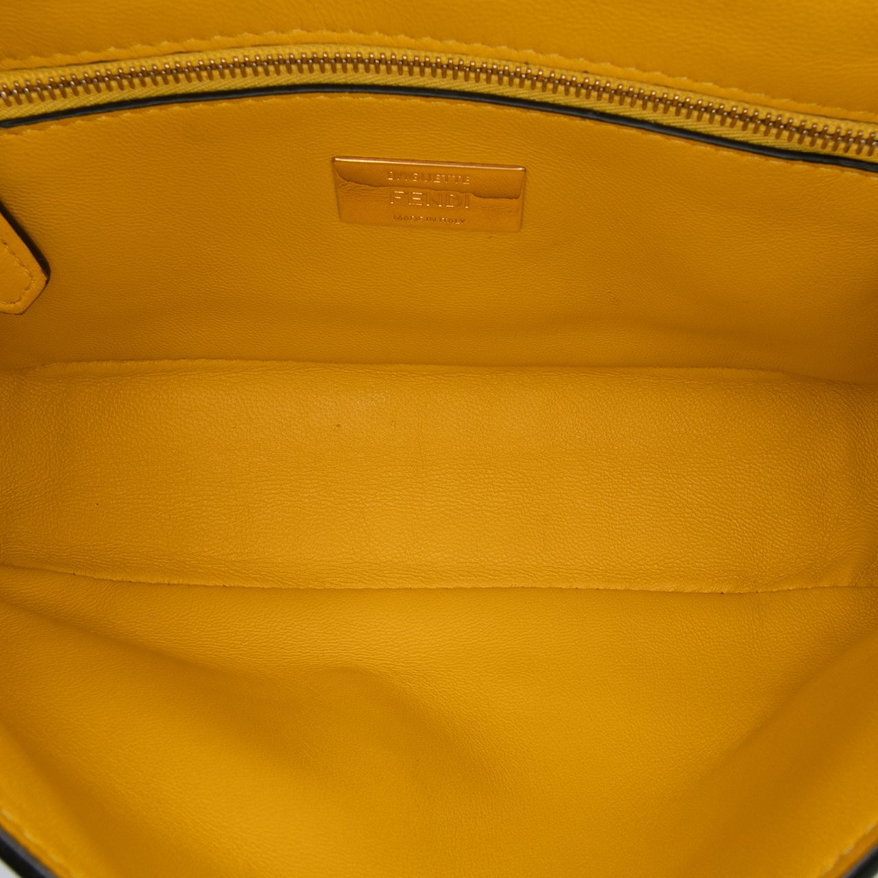 Fendi Zucca Embossed Leather Chain Midi Baguette Geel