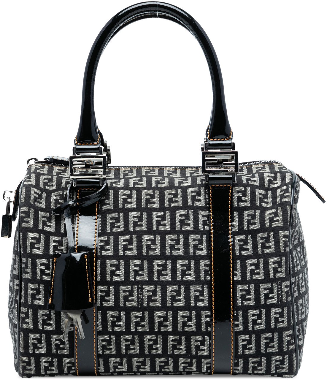 Fendi Small Zucchino Canvas Forever Bauletto Boston Bag Zwart