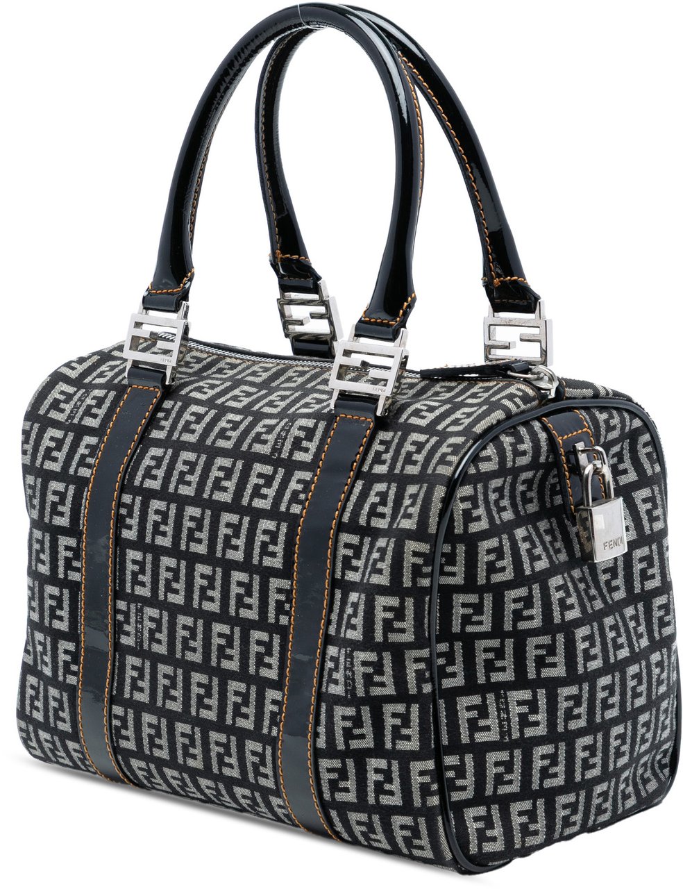 Fendi Small Zucchino Canvas Forever Bauletto Boston Bag Zwart
