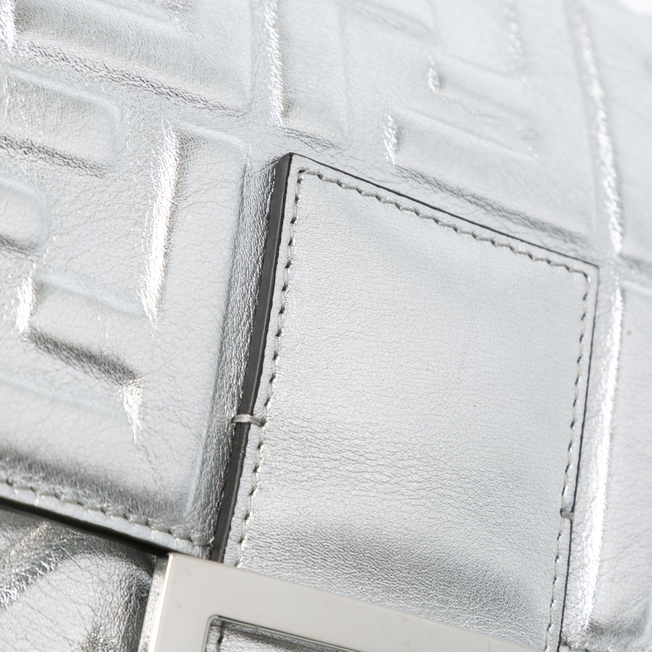 Fendi Large Zucca Embossed Leather Baguette Satchel Zilver
