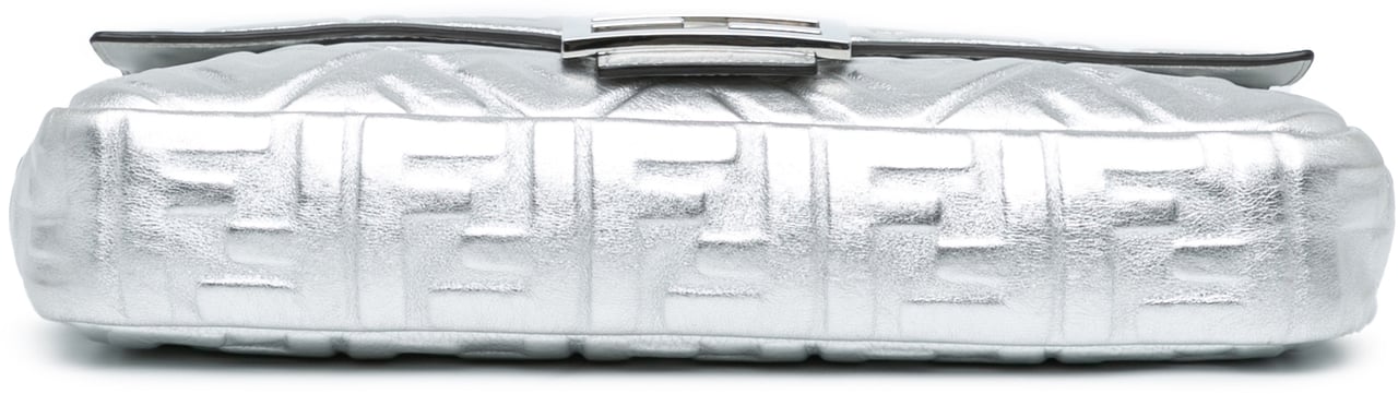 Fendi Large Zucca Embossed Leather Baguette Satchel Zilver