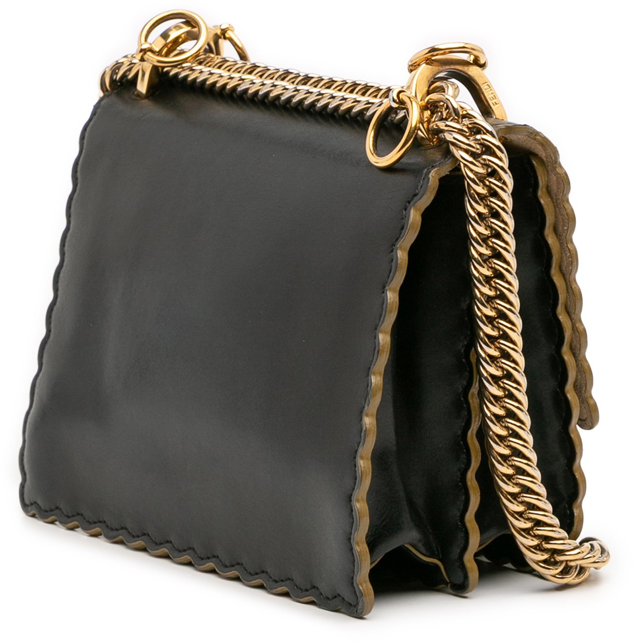 Fendi Small Scalloped Leather Kan I Crossbody Zwart
