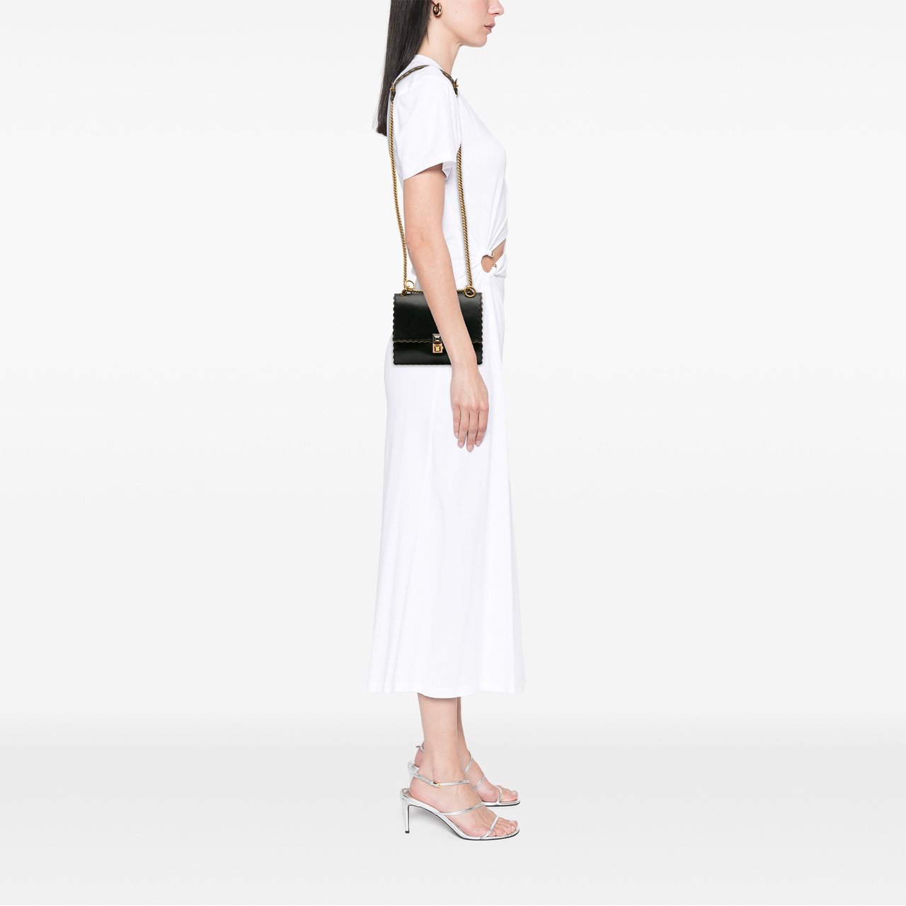 Fendi Small Scalloped Leather Kan I Crossbody Zwart