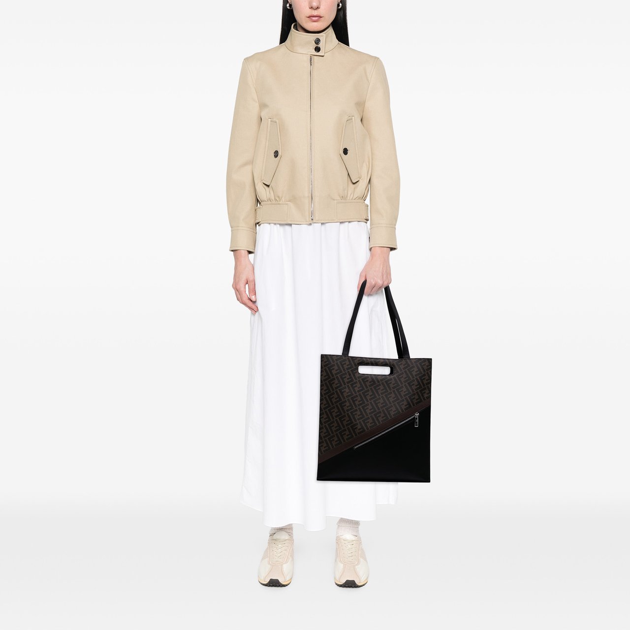 Fendi Zucca Coated Canvas 1974 Diagonal Shopping Tote Bruin