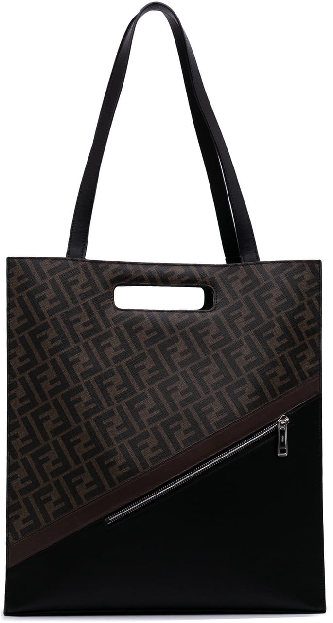 Fendi Zucca Coated Canvas 1974 Diagonal Shopping Tote Bruin