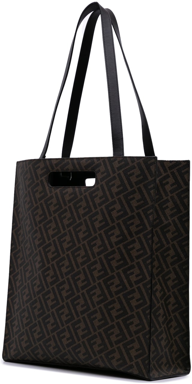 Fendi Zucca Coated Canvas 1974 Diagonal Shopping Tote Bruin
